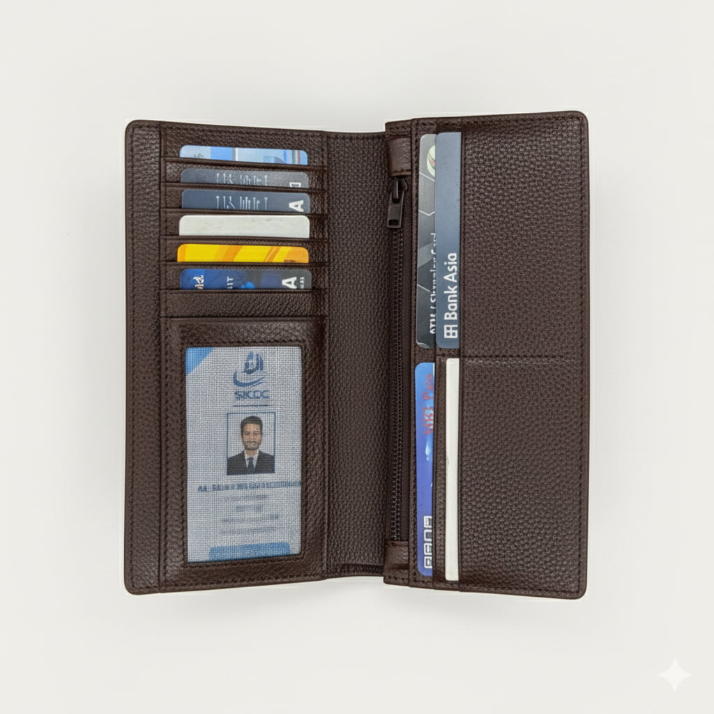 Genuine Leather Single Gadget Long Wallet - Chocolate Edition