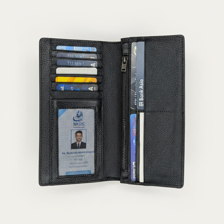 Genuine Leather Single Mobile Pocket Long Wallet - Black Edition